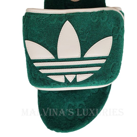 GUCCI MENS SHOES ADIDAS X GG GREEN COTTON SPONGE PLATFORM SANDAL SLIDE sz 9 9.5 - Picture 12 of 16
